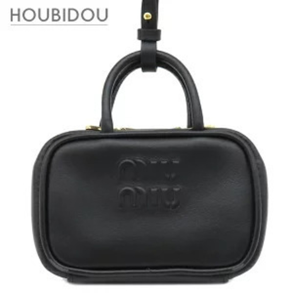 Miu Miu Black Leather Bag Charm embossed front logo